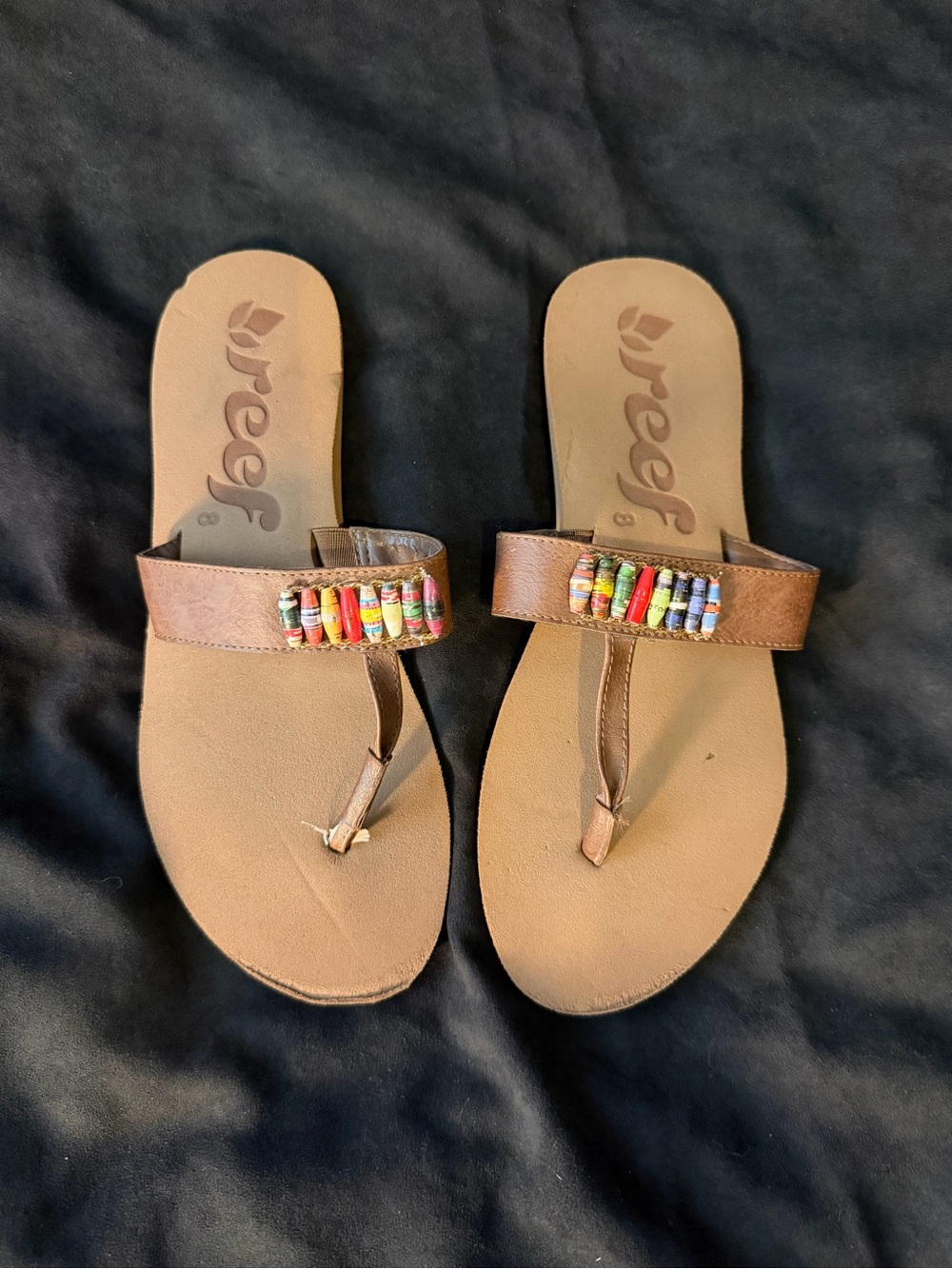 Reef Women's Brown Beaded Toe-Post Sandals with Multicolor Accents